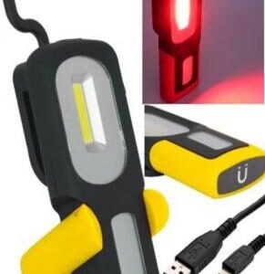 Darbo lempa akumuliatorinė + raudona šviesa, Li-Ion COB LED / USB