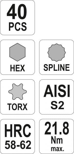 Antgalių rinkinys S2 torx/hex/spline 40 vnt. – nuotrauka 5