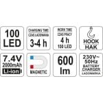 Darbo lempa akumuliatorinė 100SMD/2000mAh Lion – nuotrauka 6