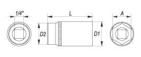 Galvutė ilga 6-kampė 1/4 13mm – nuotrauka 2