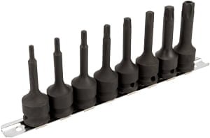 Smūginių ilgų antgalių komplektas 1/2 T25-T60 TORX