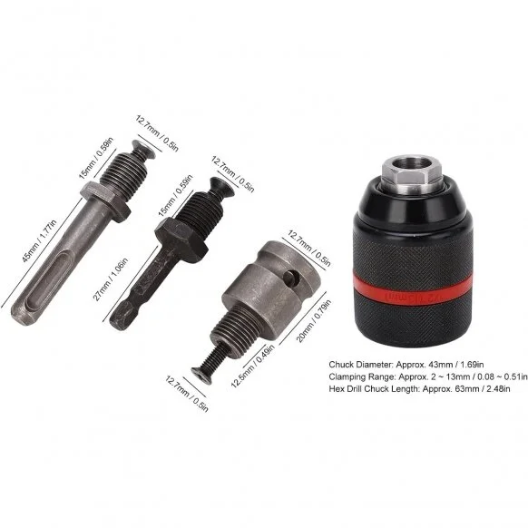 Griebtuvas gręžtuvui 1/2 Ø2-13mm su adapteriais 4 vnt.