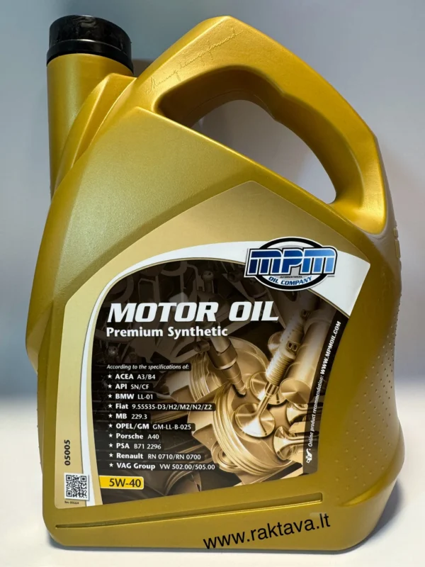 Alyva MPM Motor Oil 5W40 Premium Synthetic 5L