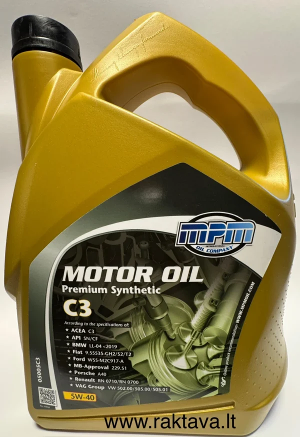 Alyva MPM Motor Oil 5W40 Premium Synthetic C3 5L