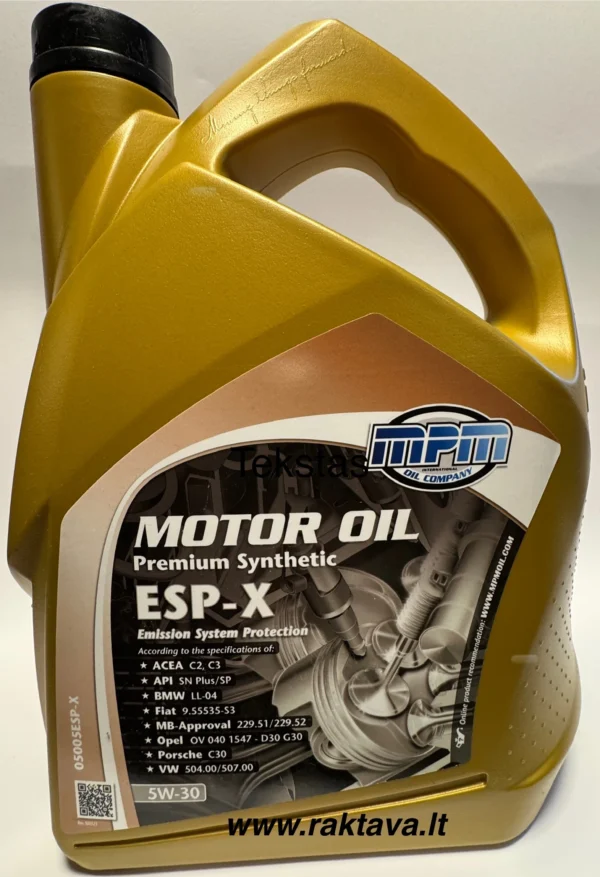 Alyva MPM Motor Oil 5W30 Premium Synthetic ESP-X 5L