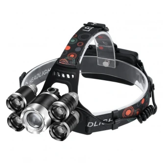 Prožektorius T6LED+4xQ5LED ant galvos, įkraunamas – nuotrauka 3