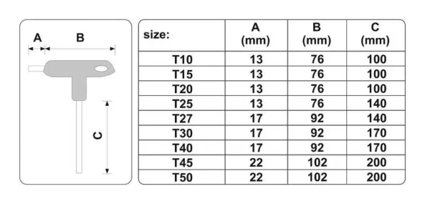 T-rankenėlių atsuktuvų rinkinys, T-Star su skyle, T10-T50 – nuotrauka 3