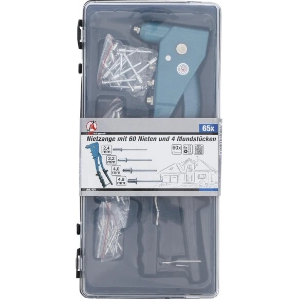 Kniediklis su kniedžių rinkiniu 2.4/3.2/4.0/4.8 mm 60vnt. – nuotrauka 4